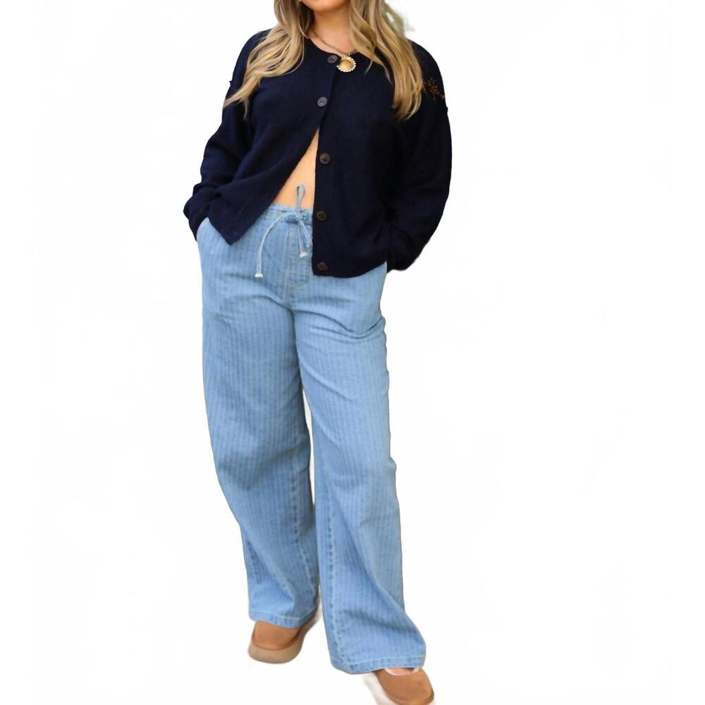 NEW SKY TO MOON nantucket denim drawstring pants in light wash